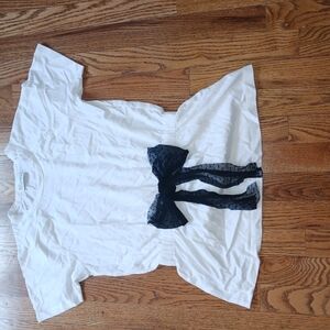 RED Valentino Black and White Tie Front Short Sleeve Tee